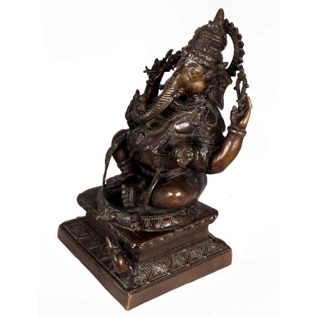 Brass Lord Ganesha Statue With Mooshak