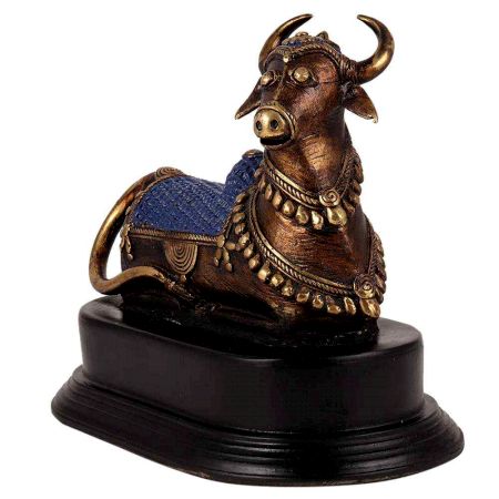 Brass Nandi Statue On a Wooden Base