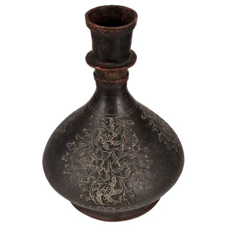 Brass Lamp Hookah Base With Engraved Floral Pattern