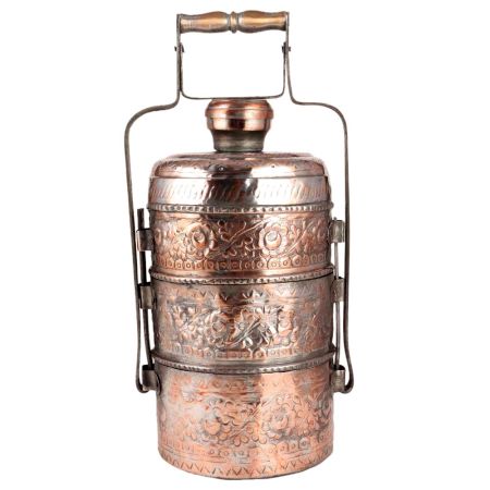 Copper Flower Design Old Indian Lunch Box