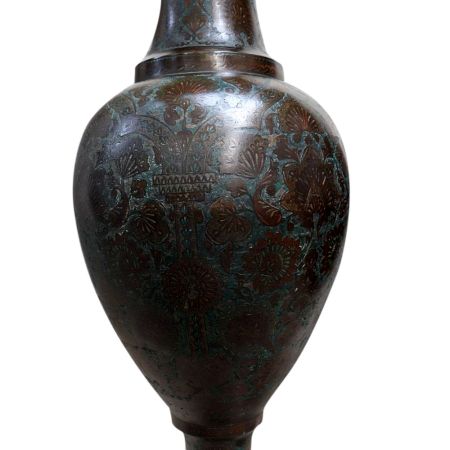 Old Brass Flower Versed With Badri Art In Pair