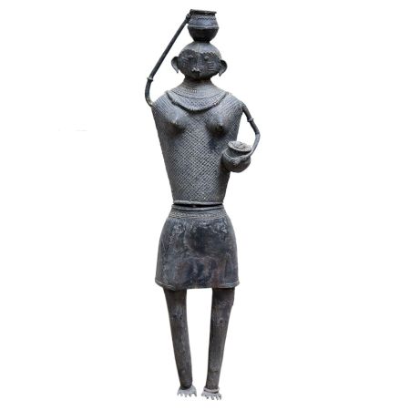 Brass Tribal Lady with a Pot