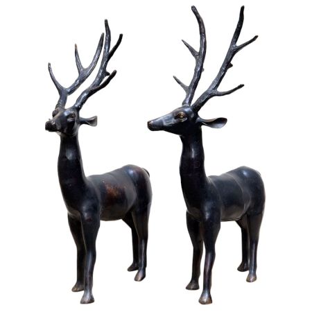 Brass Deer Figurines In Pair And Black Finish