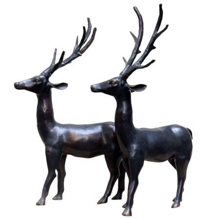 Brass Deer Figurines In Pair And Black Finish