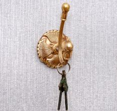 Antique Brass Hat And Coat Hook On Floral Base