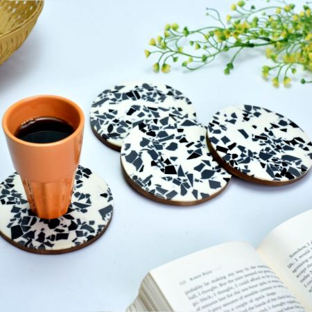 Set of 4 Terrazzo Wood And Resin Coasters
