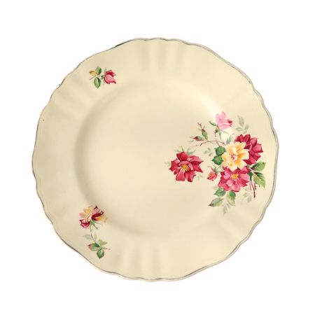 Hand painted White base Rose in Red And Yellow Dinner Plate