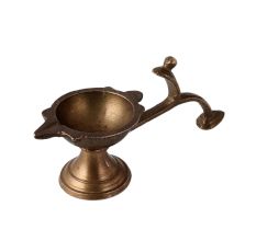 Brass Puja Diya With Snake Hood Handle