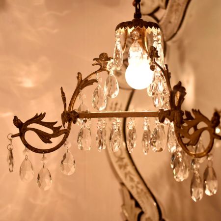 Handcrafted Vintage Design Brass Chandelier With 44 Clear Glass Prism Drop