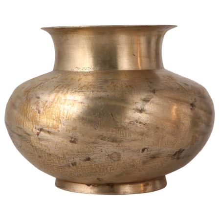 Round Engraved Holy Water Pot for Hindu Rituals
