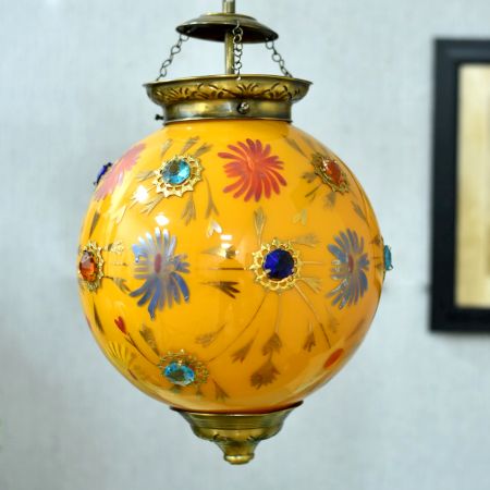 Mustard Glass Hanging Globe Lamp