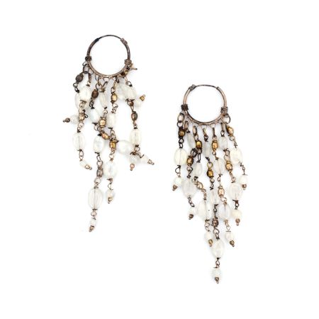 White Oval Beads Hoop Boho 92.5 Sterling Silver Earrings