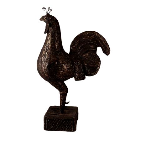 Brass Rooster Standing On Square Jali Base