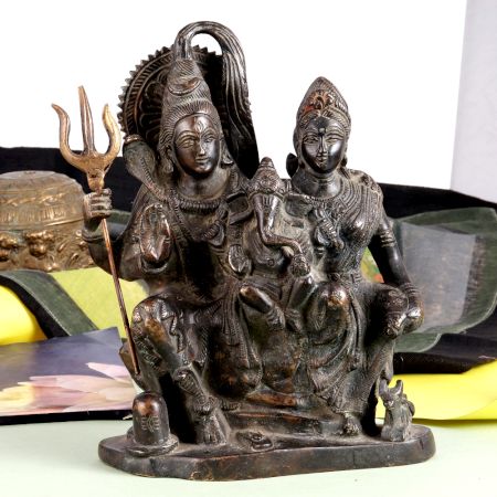 Brass Lord Shiva Lord Ganesha and Goddess Parvati Statue