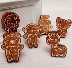 Pack of 6 Brown Wooden Cute Animal Cabinet Knobs for Kids Drawer