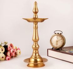 Golden Brass Oil Lamp with Lingam on Top