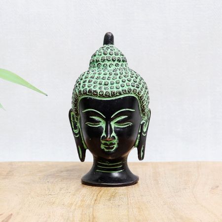 Bronze Buddha Head Statue in Antique Finish