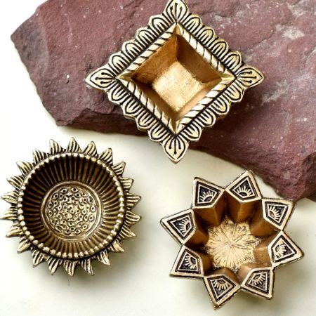 Classical Golden Brass Diwali Diya For Mandir Decoration Pack of 3