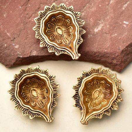 Brass Flower Bud Home Temple Mandir Decoration Pack of 3 Diyas