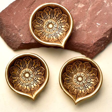 Festival Big Flower Engraved Diya Oil Lamp Pack of 3