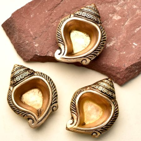 Brass Decorative Conch Shaped Diwali Diya Pack of 3
