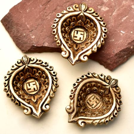 Heart Shaped Swastika Diwali Diya Oil Lamp Pack of 3