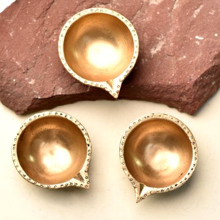 Brass Round Shaped Diwali Oil Lamp Diya Pack of 3