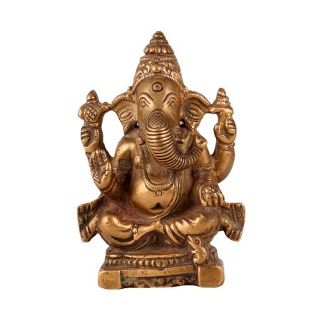 Handmade Antique Brown Lord Ganesha Statue for Worship