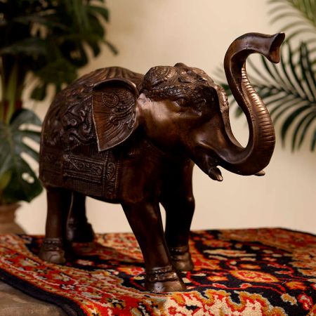 High-Quality Engraved Brass Elephant Statue for Decor