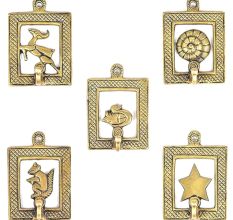 Pack of 5 Brass Wall Hooks for Hanging -Golden Animal Framed Key Hook