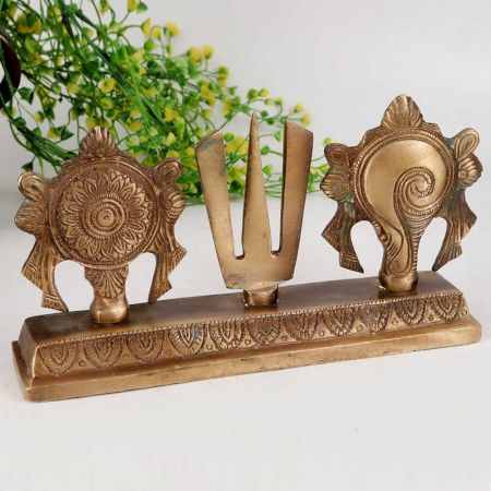 Handmade Brass Shankh Chakra Namah for Prayer Room