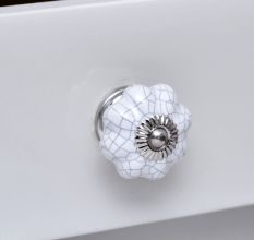 White Crackle Ceramic Melon Cabinet Knob
