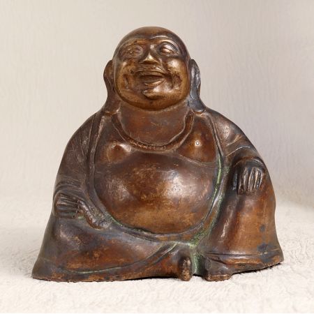 Antique Brown Brass Statue of Laughing Buddha for Decor