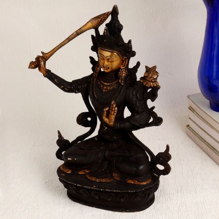 Handmade Buddhist Deity Manjushri Brass Statue for Worship