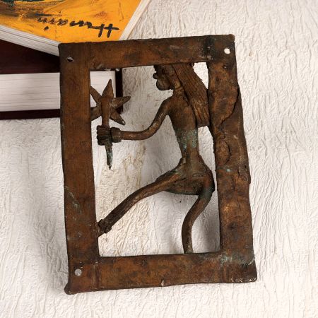 Tribal Art Brass Plate of Lady in Antique Brown Finish
