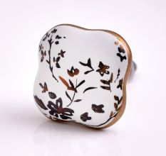 Golden Leaf Flower Square Ceramic Cabinet Knob