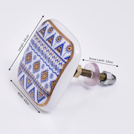 Blue Border Design Square Ceramic Cabinet Knob