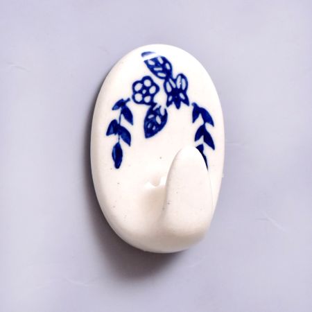 Ceramic Blue White No Drill Wall Hooks