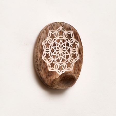 Brown Wooden No Drill Adheshive Wall Hooks