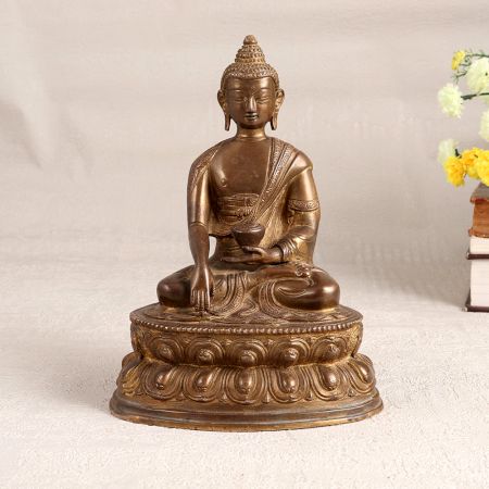 Handmade Antique Brown Lord Buddha Statue Made of Brass