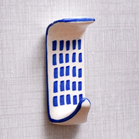 Ceramic Blue Check Adhesive Wall Mounted Hook