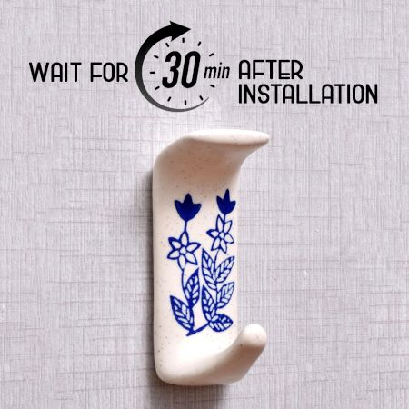 Ceramic Blue Floral Sticky Hook for Wall