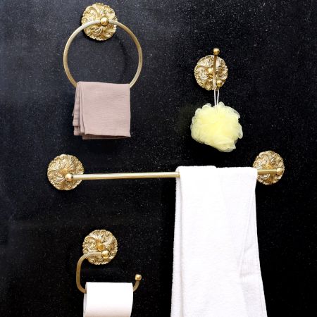 Handcrafted Brass Towel Hanger in Shiny Golden Finish
