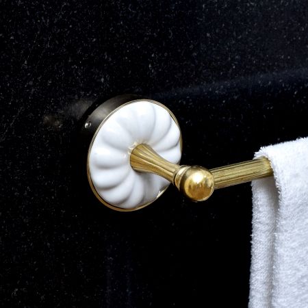 Golden Finish Handmade Brass and Ceramic Towel Hanger for Bathroom
