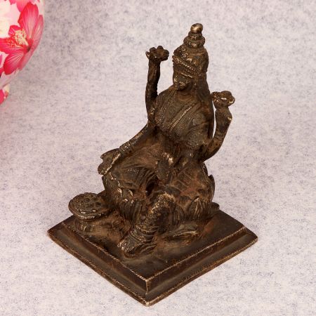 Vintage Dark Finish Brass Goddess Lakshmi Statue for Worship