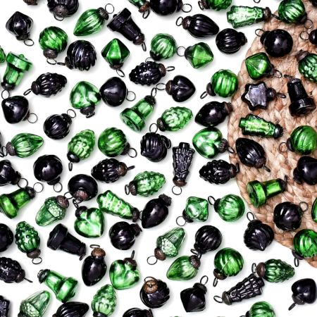 25 Pieces Black and Green Glass Ornaments For Tree Decoration