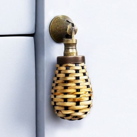 Decorative Rattan Natural Black Cabinet Knobs Dresser Pulls