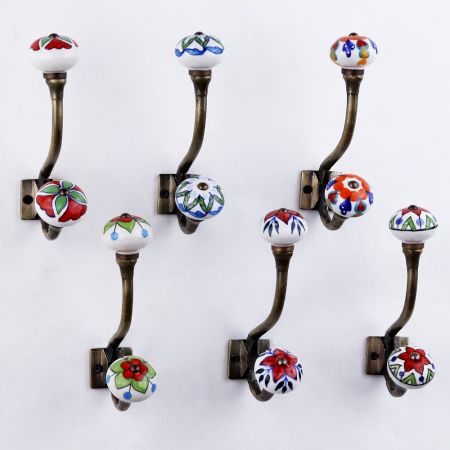 Decorative Ceramic Iron Heavy Duty Wall Hooks Pack of 6