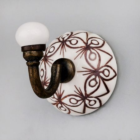 White With Brown Etched Ceramic Wall Hook