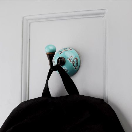 Sea Green Brown Calla Lily Etched Ceramic Wall Hook